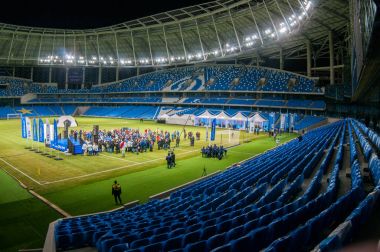 Rusya, Moskova, Ekim 2017: Moscowe yeni inşa edilmiş Dinamo stadı nda alan sunum