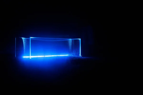Futebol Portão Iluminado Com Luzes Azuis — Fotografia de Stock