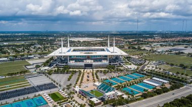 Usa, Miami, Ekim 2019: 2026 Dünya Kupası maçlarına ev sahipliği yapacak Hard Rock Stadyumu 'nun havadan görüntüsü