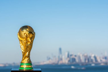 Usa, New York, Ekim 2019: Fifa Dünya Kupası arka planda New York Şehri