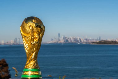 Usa, New York, Ekim 2019: Fifa Dünya Kupası arka planda New York Şehri