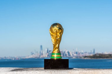 Usa, New York, Ekim 2019: Fifa Dünya Kupası arka planda New York Şehri