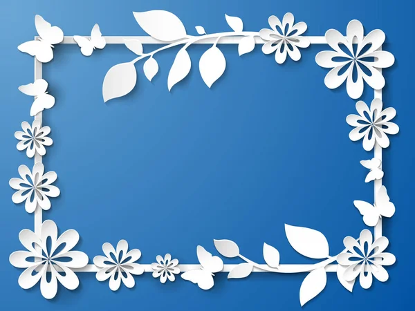 Wit frame met bladeren en bloemen — Stockvector