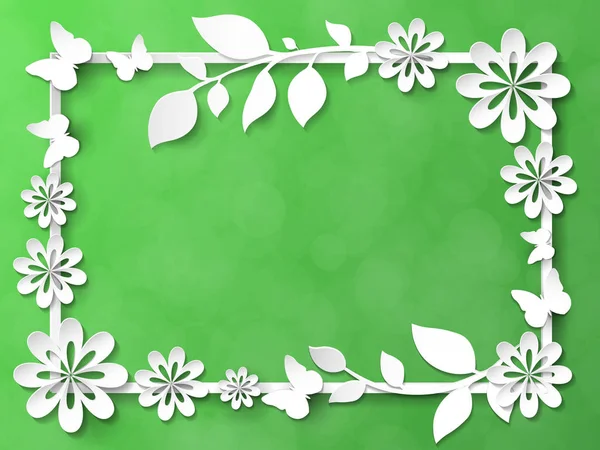 Белая рамка с листьями и цветами — стоковый вектор