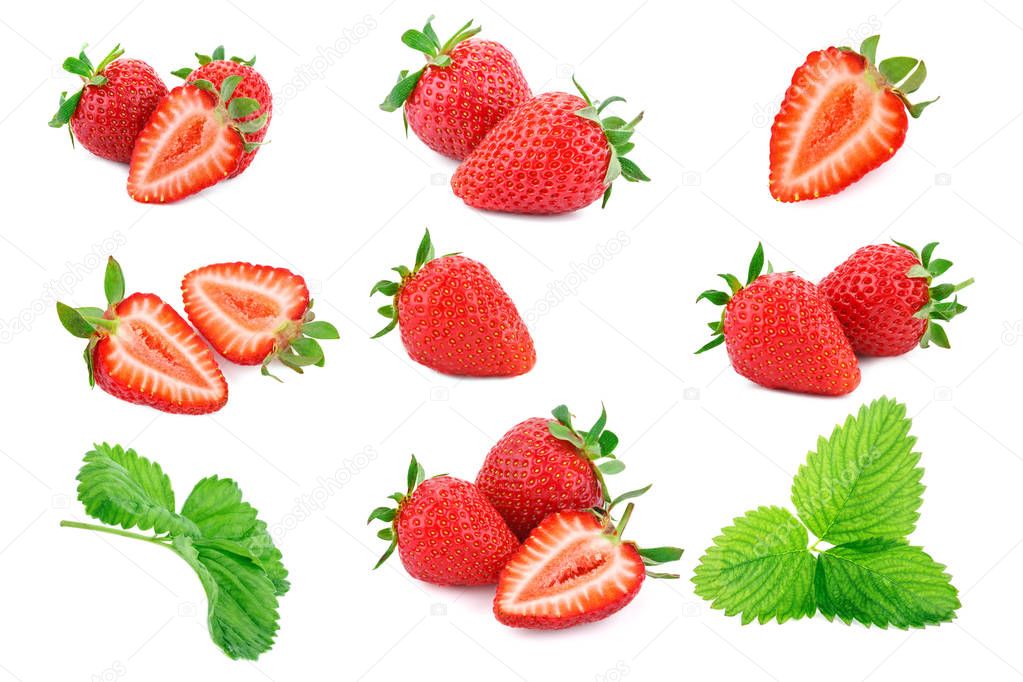 Ripe juicy strawberries on a white background.