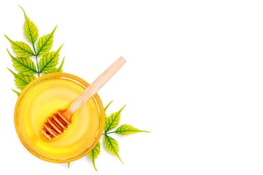 Beyaz bir arka plan üzerinde taze bal ile banka.