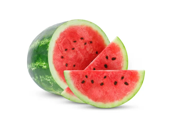 Cut in half fresh watermelon and slices of watermelon isolated on white background. — Stock Photo, Image