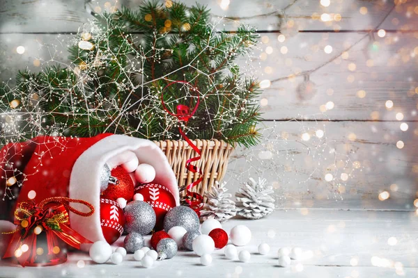 Jul vinter bakgrund. Nya år leksaker. Gott nytt år och god jul. — Stockfoto