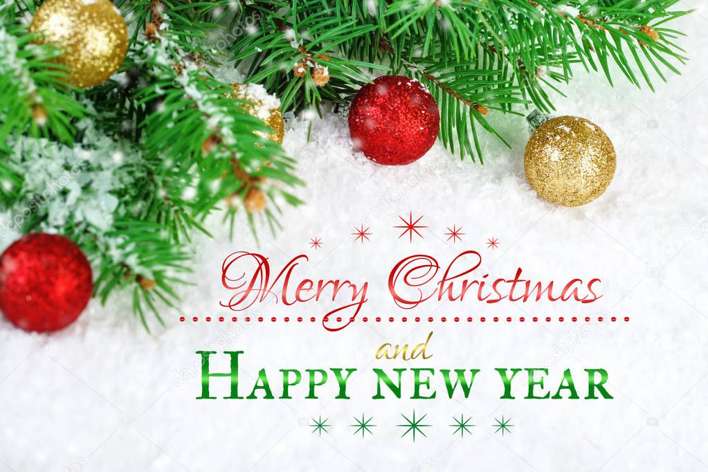 Merry Christmas and Happy New Year. A New Years background with New Year decorations.New Years card.