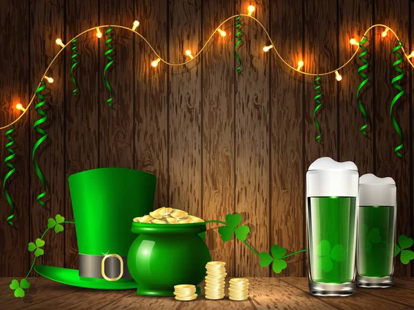 Den sv. Patrika. Dovolená symboly hrnec s penězi a zelený klobouk. — Stock fotografie