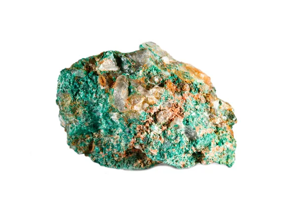 Prise de vue macro de pierres naturelles. Malachite minérale brute. Maroc. Objet isolé sur fond blanc . — Photo