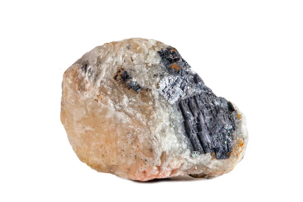 Λήψη macro από πολύτιμες πέτρες. Το ακατέργαστο ορυκτό Galena, Μαρόκο. Απομονωμένο αντικείμενο σε λευκό φόντο. — Φωτογραφία Αρχείου