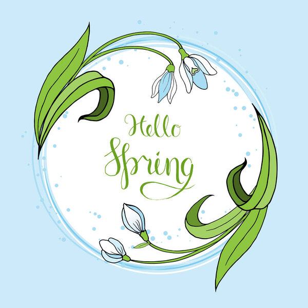 Spring greeting card with snowdrops.