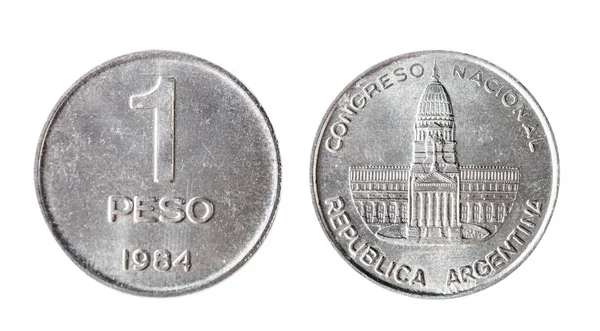 Moeda da Argentina peso de 1984. Objeto isolado sobre fundo branco . — Fotografia de Stock