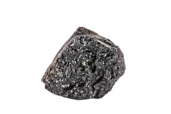 Makro-fotografering av naturlig ädelsten. Rå mineral tektite, Kina. Isolerade objekt på en vit bakgrund. — Stockfoto