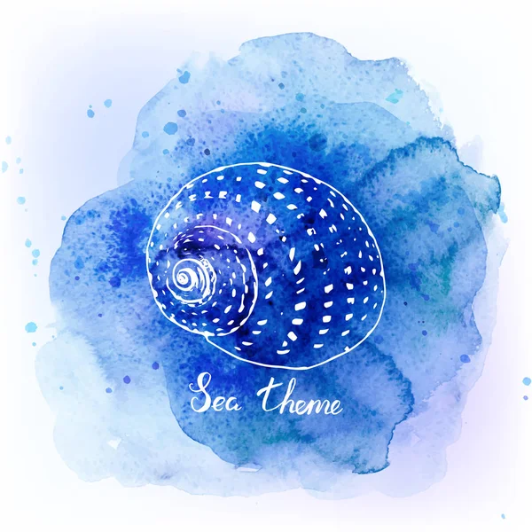 Seashells on watercolor blue background. Sea background. Vector illustration. — Stock Vector