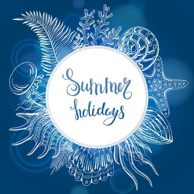 Deniz kabuklarını, deniz yıldızı, Deniz anası bileşimi. Sualtı dünyasını. Deniz arka plan. Vektör çizim.