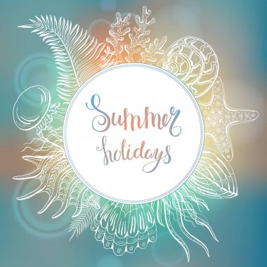 Deniz kabuklarını, deniz yıldızı, Deniz anası bileşimi. Sualtı dünyasını. Deniz arka plan. Vektör çizim.