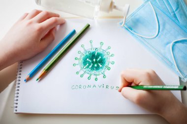 The child draws a coronavirus. Coronavirus. 2019 Novel Coronavirus, 2019-nCoV. clipart