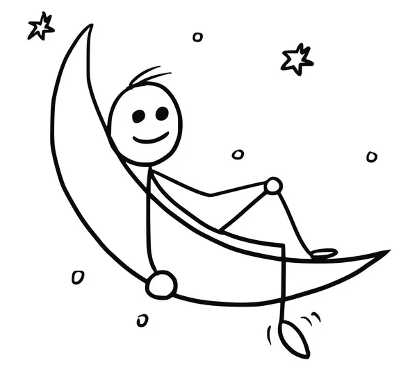 Dibujos animados del hombre sentado en la luna creciente — Vector de stock