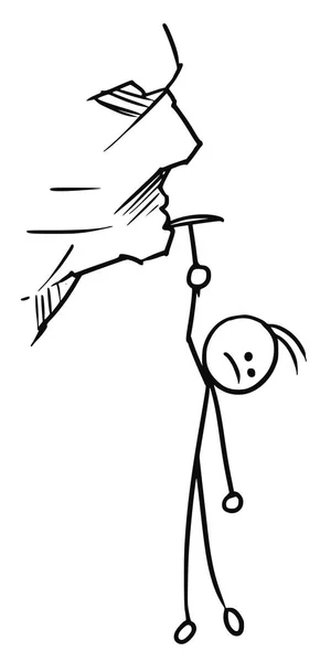Karikatura člověka, visící na skále — Stockový vektor