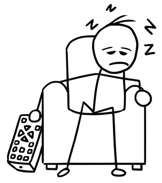 テレビの前の椅子で眠っている男の漫画 — ストックベクタ