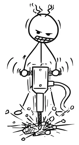 Karikatur eines Mannes, der mit Druckluftbohrmaschine arbeitet — Stockvektor