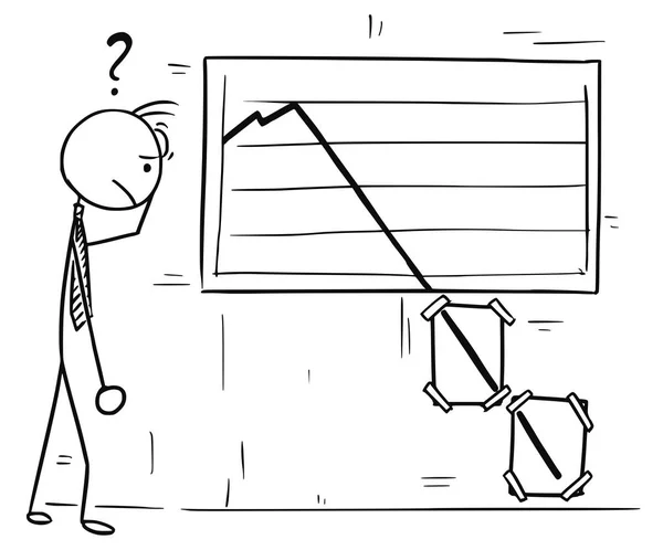 Karikatura člověka při pohledu na graf zdi — Stockový vektor