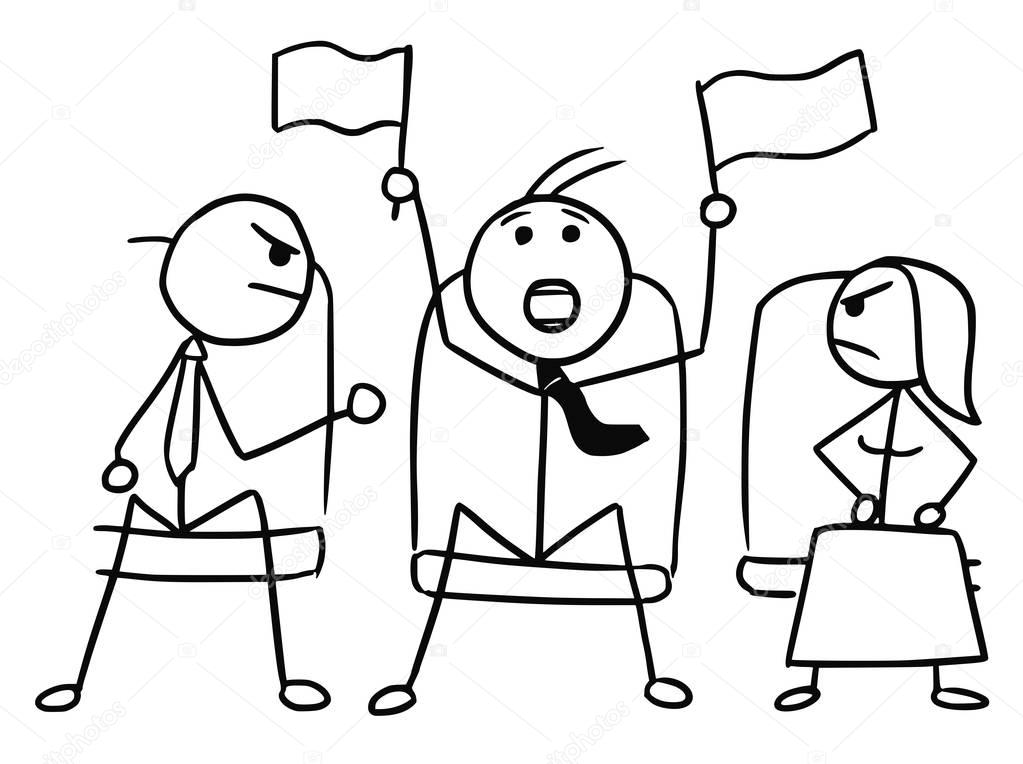 Cartoon of Man with Sport Flags in Theater or Cinema