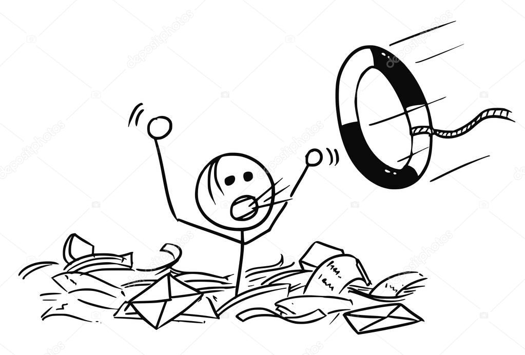 Cartoon of Man Drowning in the Paper Work