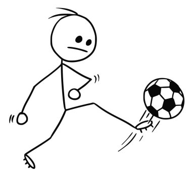 Futbol futbol oyuncunun topu tekmeleme vektör çöp adam çizgi film