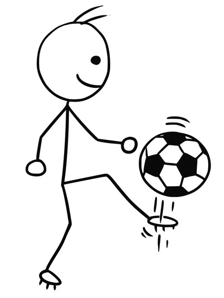 Vector Stickman Desenhos animados do jogador de futebol de futebol chutando a bola —  Vetores de Stock