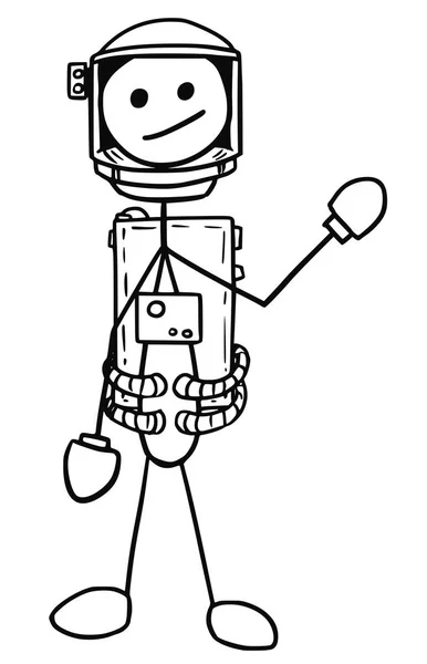 Vector Stickman Dibujos animados del astronauta en el traje espacial — Archivo Imágenes Vectoriales