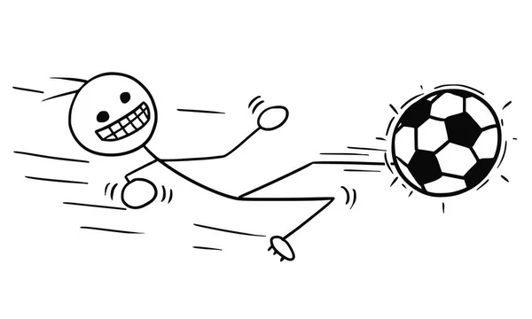 Vector Stickman Desenhos animados do jogador de futebol de futebol em Slide Kicking —  Vetores de Stock