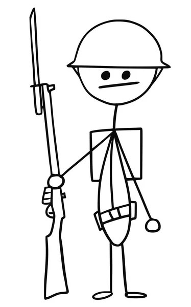 Vector Stickman Cartoon of British WWI Soldier — стоковый вектор