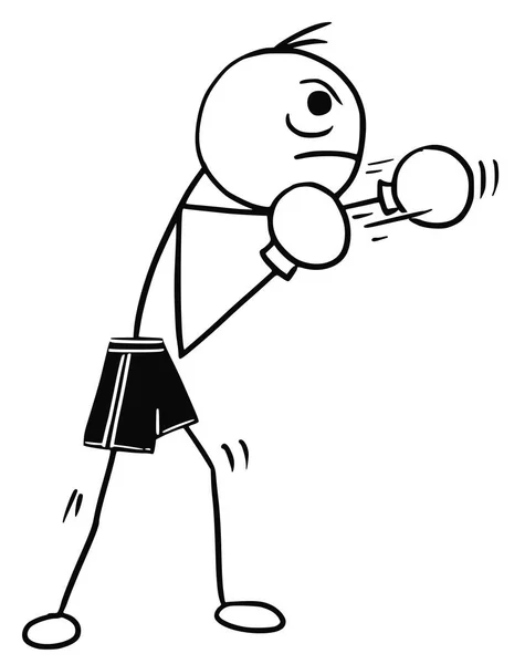 Vektor-Stickman-Karikatur eines Boxers mit Boxhandschuhen — Stockvektor