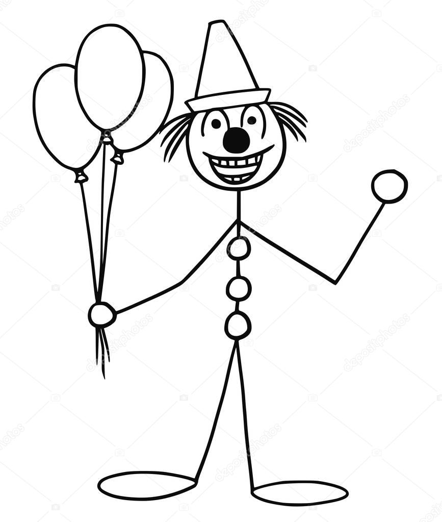 Vector Stickman Cartoon of Party Circus Clown Buffoon