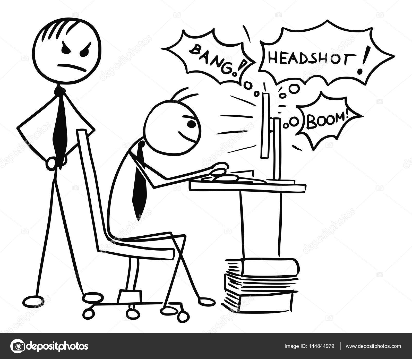 Cartoon of Man Playing Video Game on Computer Screen during Job Stock  Vector Image by ©ursus@ #144844979