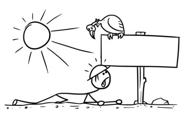 Vektör karikatür bir adam çölde sürünen bulunan boş bir metin 