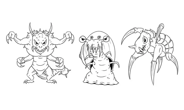 Cartoon Vector set van gevaarlijke Monsters - hagedis, slak, schildpad — Stockvector