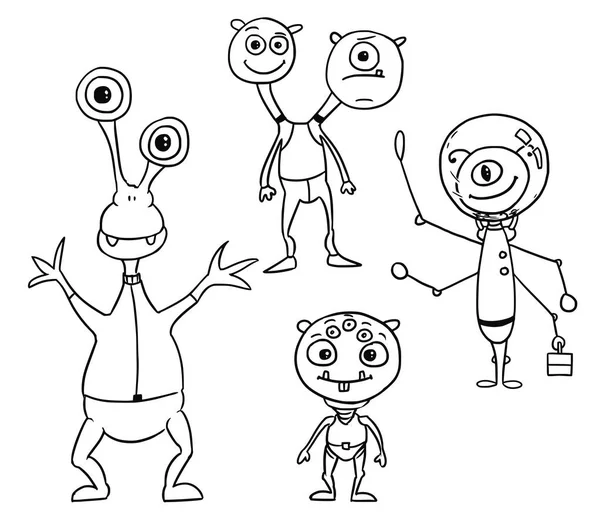 Conjunto de vetores de desenhos animados 04 de astronautas alienígenas amigáveis — Vetor de Stock