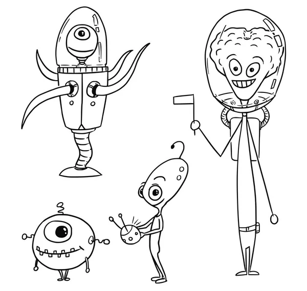 Karikatür vektör 03 dostu uzaylılar astronot ayarla — Stok Vektör