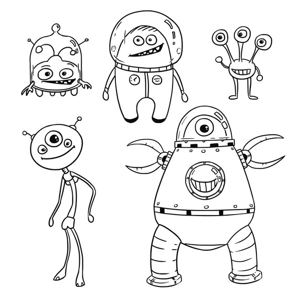 Juego de Vectores de Dibujos Animados 01 de Amistosos Astronautas Extraterrestres — Archivo Imágenes Vectoriales