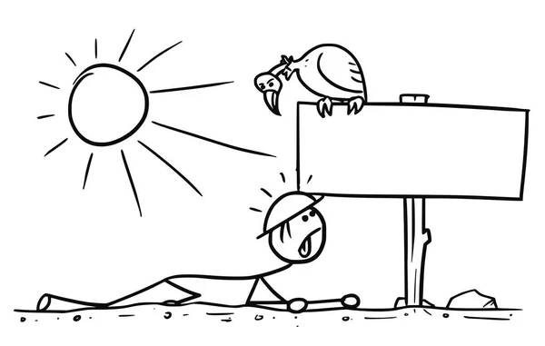 Vector Cartoon van de mens kruipen in de woestijn vond een lege tekst — Stockvector