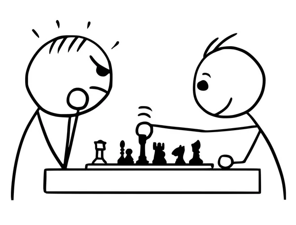 Vektor-Stickman-Karikatur von zwei Männern, die eine Schachpartie spielen — Stockvektor