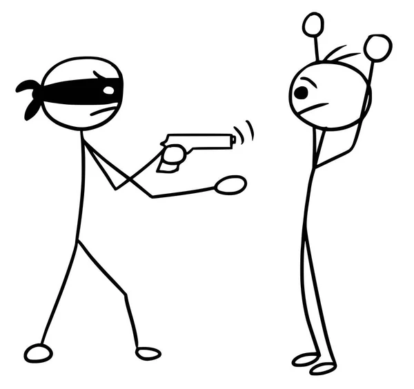 Vector Stickman Cartoon of Two Man During Armed Robbery, Attack, - Stok Vektor