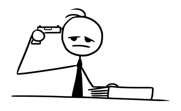 Caricatura del hombre con una pistola apuntando a su cabeza, Committin — Vector de stock