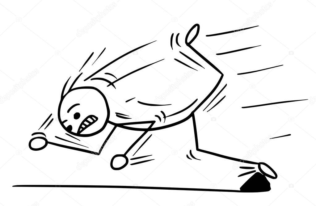 Vector Stickman Cartoon of Man Falling Stumble Trip Hard Over St