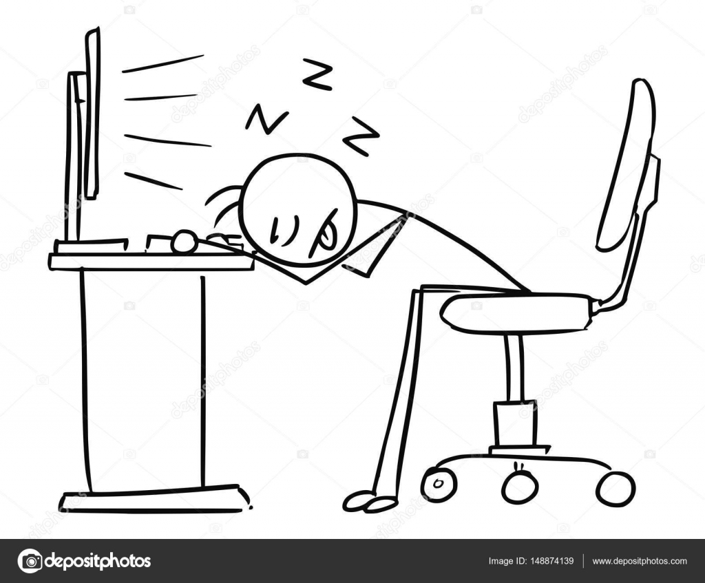 Cartoon Head On Desk Vector Stick Man Cartoon Of Man Sleeping