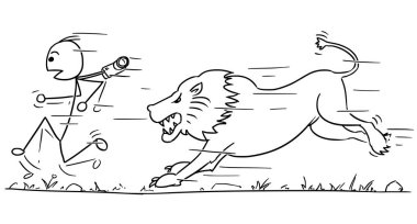 Çöp Adam karikatür aslan uzak çalışan turist vektör